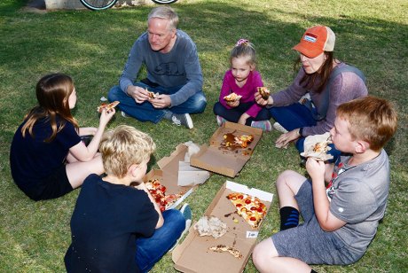 Families enjoyed pizza in the Lemoore Veterans Park.